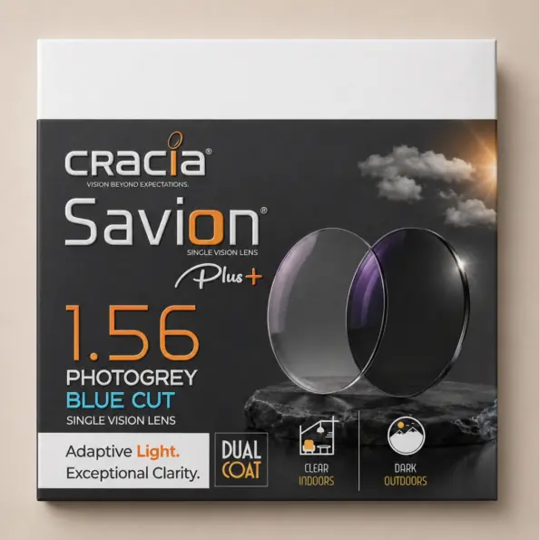 Cracia Savion Plus+ 1.56 PhotoGrey Blue Cut Single Vision Lens with Dual Coat